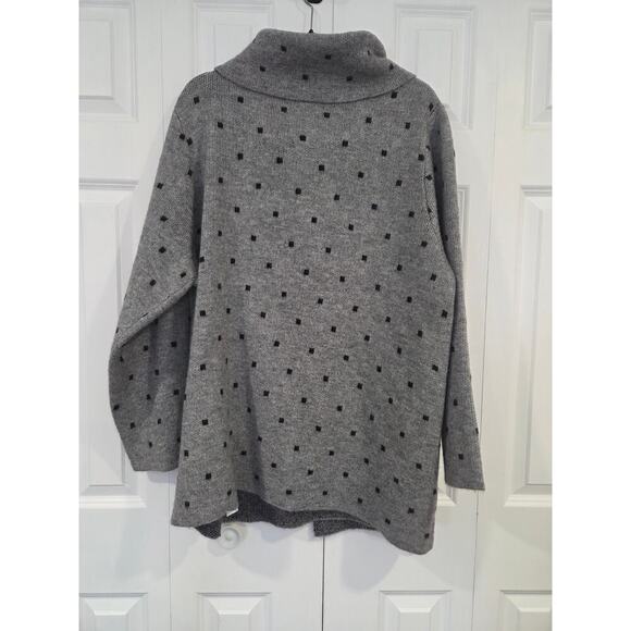Max Studio Knit Wool Blend Gray/ Black Polka Dot Cardigan Cowl Neck Sweater 3x - Picture 2 of 8